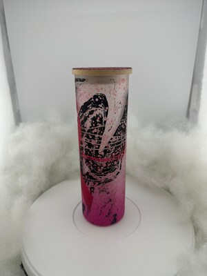 Breast Cancer Awareness Frosted Tall Skinny 20 oz with Rhinestoned(pink) Bamboo Lid - image2
